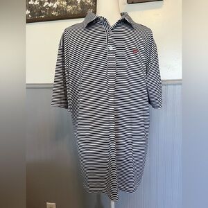 Bald Head Blues Golf Polo Shirt / Navy Blue and White Stripes / Size: XL
